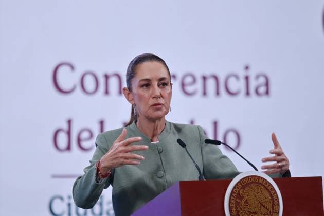 Mexico™s President Claudia Sheinbaum Holds Briefing Mexico™s President Claudia Sheinbaum Pardo, speaks about the possibility of remittances being taxed at 5% from the United States during a briefing conference at National Palace. on May 14, 2025 in Mexico City, Mexico. (Photo by Carlos Santiago Eyepix Group) Copyright: xCarlosxSantiago xEyepixxGroupx CS_14052025_155495