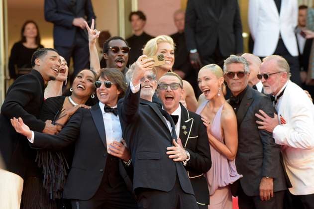 French actress Pom Klementieff, American actress Angela Bassett, actors Tom Cruise, Greg Tarzan Davis, Tarmell Tillman, Esai Morales, director Christopher McQuarrie, British actor Simon Pegg, actresses Hayley Atwell and Hannah Waddingham enjoy a selfie as they attend the premiere of Mission: Impossible- The Final Reckoning at the 78th Cannes Film Festival in Cannes, France on Wednesday May 14, 2025.  CAN2025051451 RoccoxSpaziani