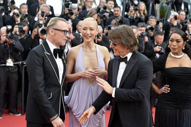 Simon Pegg, Pom Klementieff and Tom Cruise at the premiere of MISSION IMPOSSIBLE THE FINAL RECKONING in Cannes on 14 05 2025