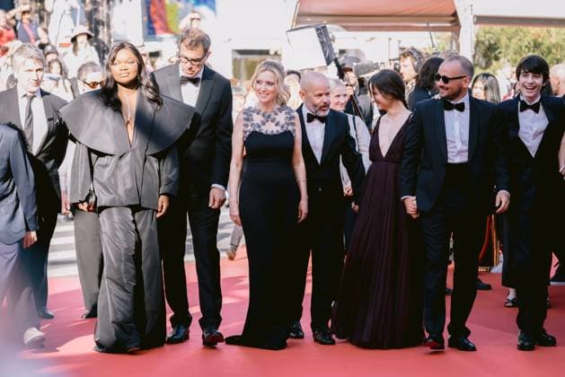 78eme Festival International du Film de Cannes Montée des marchesdu film Dossier 137 78th International Cannes Film Festival Red Carpet of Dossier 137 movie 444307 2025 05 15 Alpes Maritimes Cannes France Drucker, Léa Moll, Dominik Roehrich, Mathilde Malanda, Guslagie Machado Graner, Solan Merhar, Stanislas Marchand, Gilles Turnbull, Jonathan  Copyright: xTerencexBaelenx STAR_444307_077