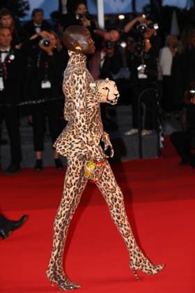 May 15, 2025, Cannes, Cote D azur, France: A guest wears a leopard print and leopard head dress on the red carpet for the Sirat Premiere screening at the 78th Annual Cannes Film Festival at Palais des Festivals in Cannes, France Cannes France - ZUMAc179 20250515_zep_c179_251 Copyright: xMickaelxChavetx