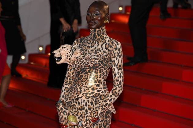 May 15, 2025, Cannes, Cote D azur, France: A guest wears a leopard print and leopard head dress on the red carpet for the Sirat Premiere screening at the 78th Annual Cannes Film Festival at Palais des Festivals in Cannes, France Cannes France - ZUMAc179 20250515_zep_c179_255 Copyright: xMickaelxChavetx