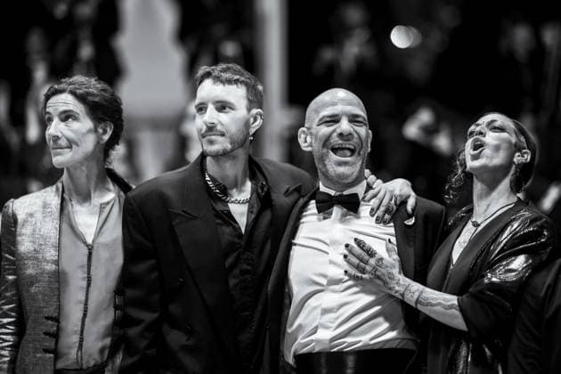 78eme Festival International du Film de Cannes Montée des marches du film Sirat Festival de Cannes 2025 Red carpet Sirat 444325 2025 05 15 Cannes France Oukid, Jade Bellamy, Richard Janvier, Tonin Gadda, Stefania  Copyright: xEstellexCarlierx xStarfacex STAR_444325_010