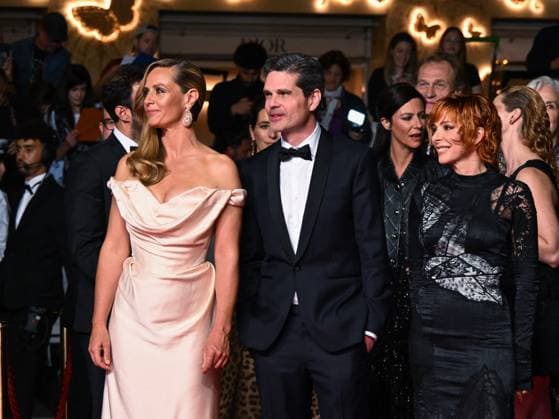 Cannes, 78th Cannes Film Festival 2025 - night 3 - red carpet of the film Dalloway Cannes, 78th Cannes Film Festival 2025 - evening 3 - red carpet of the film Dalloway In the photo: Cécile de France, Yann Gozlan and Mylène Farmer cannes France  Copyright: xIPA ABACAx
