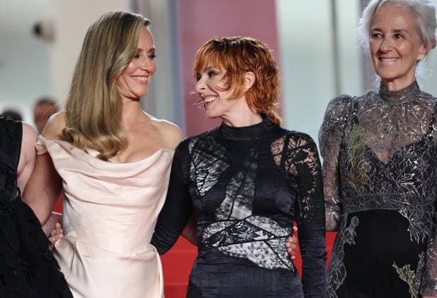 Cannes 2025 Premiere du film Dalloway Mylene Farmer and CÃ cile de France Premiere of the movie Dalloway on the red carpet of the Cannes Film Festival on May 15th 2025.  Copyright: x Chassery+Courdjix