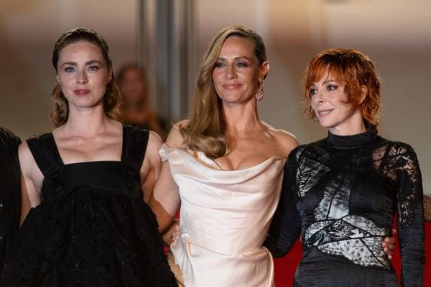 Cannes Dalloway Premiere AM Freya Mavor, Cecile de France and Mylene Farmer attending the Dalloway red carpet in Cannes, France on May 15, 2025 as part of the 78th Cannes Film Festival. Photo by Aurore Marechal ABACAPRESS.COM Cannes France  Copyright: xMarechalxAurore ABACAx