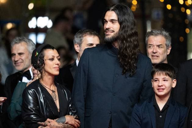 Cannes Sirat Premiere AM Jade Oukid and Oliver Laxe attending the the Sirat red carpet in Cannes, France on May 15, 2025 as part of the 78th Cannes Film Festival. Photo by Aurore Marechal ABACAPRESS.COM Cannes France  Copyright: xMarechalxAurore ABACAx