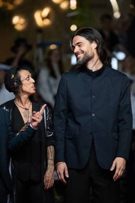Cannes Sirat Premiere AM Jade Oukid and Oliver Laxe attending the the Sirat red carpet in Cannes, France on May 15, 2025 as part of the 78th Cannes Film Festival. Photo by Aurore Marechal ABACAPRESS.COM Cannes France  Copyright: xMarechalxAurore ABACAx