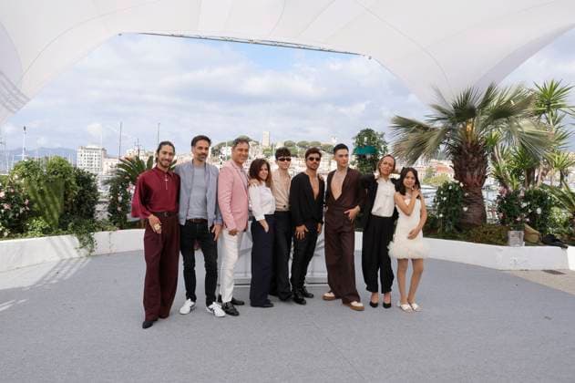 Francisco Diaz, Justin Pechberty, Giancarlo Nasi, Florencia Di Concilio, Pedro Munoz, Matias Catalan, Diego Cespedes, Paula Dinamarca and Tamara Cortes at the photocall for the feature film The Mysterious Gaze of the Flamingo La Misteriosa Mirada del Flamenco at the Festival de Cannes 2025 78 Cannes International Film Festival at the Palais des Festivals Cannes, 15 Foto:xD.xBedrosianx xFuturexImagex flamingo_5501