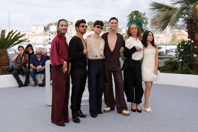 Francisco Diaz, Pedro Munoz, Diego Cespedes, Matias Catalan, Paula Dinamarca and Tamara Cortes at the photocall for the feature film The Mysterious Gaze of the Flamingo La Misteriosa Mirada del Flamenco at the Festival de Cannes 2025 78 Cannes International Film Festival at the Palais des Festivals Cannes, 156 05 2025 Foto:xD.xBedrosianx xFuturexImagex flamingo_5505