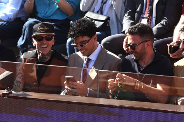 Rome, Italy 05 16 2025: VIPs in the stands, the Kolors group, watch Musetti s match against Alcaraz during the Internazionali BNL d Italia 2025 ATP Master Men s 1000 circuit in Rome at the Foro Italico.  Copyright: xmarcoxiacobuccix xipa-agency.netx xmarcoxiacobuccix IPA_Agency_IPA57777381