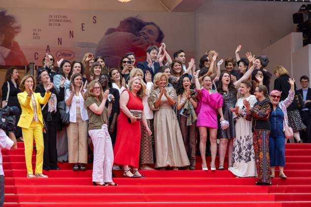 La Petite Derniére red carpet at the 78th annual Cannes Film Festival at the Palais des Festivals in Cannes Aurore Bergé, Julie Gayet, Alma Jodorowsky and Iris Knobloch with the Collectif 50 50 pour légalité des sexes en France at the 78th annual Cannes Film Festival at the Palais des Festivals in Cannes, France, France, May 16, 2025 Jacovides Moreau Bestimage La Petite Derniére red carpet at the 78th annual Cannes Film Festival at Palais des Festivals in Cannes, France, on May 16, 2025 Cannes France  Copyright: xJACOVIDES-MOREAUx xBESTIMAGExJACOVIDES-MOREAUx xBESTIMAGEx