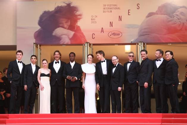 May 16, 2025, Cannes, Cote D azur, France: Cast and crew of whom EMMA STONE, PEDRO PASCAL, AUSTIN BUTLER and JOAQUIN PHOENIX on the red carpet for the Eddington Premiere screening at the 78th Annual Cannes Film Festival at Palais des Festivals in Cannes, France Cannes France - ZUMAc179 20250516_zep_c179_332 Copyright: xMickaelxChavetx