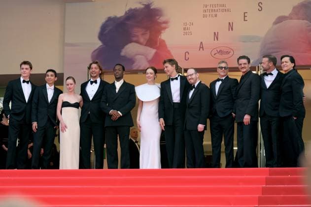 Eddington Premiere at 78th Festival de Cannes - Cannes, France CANNES, FRANCE. May 16, 2025: Cameron Mann, Matt Gomez Hidaka, Amelie Hoeferle, Micheal Ward, Emma Stone, Luke Grimes, Austin Butler, Ari Aster, Joaquin Phoenix, Lars Knudsen, Pedro Pascal & Clifton Collins at the premiere for Eddington at the 78th Festival de Cannes. Picture: Paul Smith Featureflash Cannes France  Copyright: xPaulxSmithx xFeatureflashx