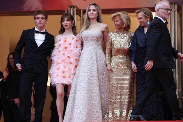 Cannes Eddington Screening JD Finn Bennett, Angelina Jolie, Iris Knobloch, Caroline Scheufele and Marie Colomb attending the screening of Eddington by Ari Aster in Cannes, France on May 16, 2025, as part of the 78th Cannes Film Festival. Photo by Jerome Domine ABACAPRESS.COM Cannes France  Copyright: xDominexJerome ABACAx