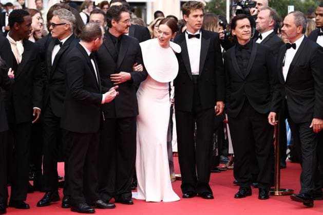 Cannes Eddington Screening JD Joaquin Phoenix, Ari Aster, Pedro Pascal, Emma Stone and Austin Butler attending the screening of Eddington by Ari Aster in Cannes, France on May 16, 2025, as part of the 78th Cannes Film Festival. Photo by Jerome Domine ABACAPRESS.COM Cannes France  Copyright: xDominexJerome ABACAx