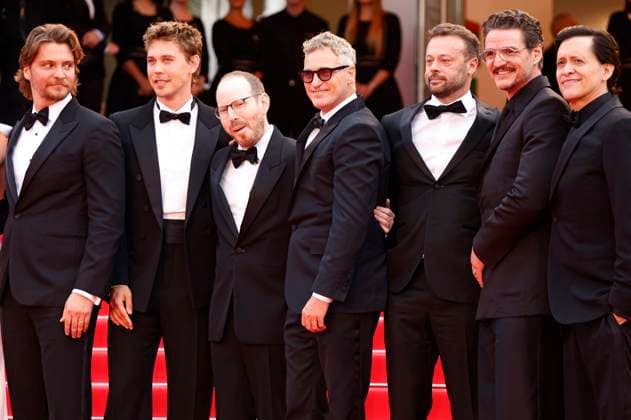 Luke Grimes, Austin Butler, Ari Aster, Joaquin Phoenix, Lars Knudsen, Pedro Pascal and Clifton Collins at the premiere of the feature film Eddington at the Festival de Cannes 2025 78 Cannes International Film Festival at the Palais des Festivals Cannes, 16 05 2025 Foto:xD.xBedrosianx xFuturexImagex eddington_5633