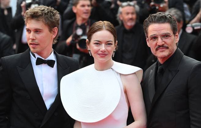 Celebrities attend the ˜Eddington™ red carpet premiere during the 78th Cannes Film Festival Featuring: Emma Stone, Pedro Pascal and Austin Butler Where: Cannes, France When: 16 May 2025 Credit: Cover Images EDITORIAL USE ONLY. NOT FOR USE BY NEWSPAPERS BASED IN THE UK. Copyright: xx coverimg54757098