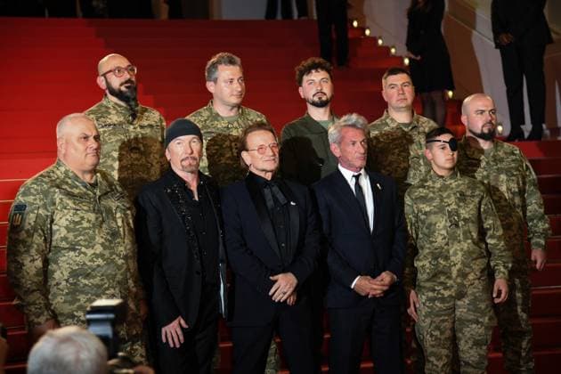 Cannes Bono Stories of Surrender Premiere AM The Edge, Bono, Sean Penn, Olha Rukavishnikova attending the Bono: Stories of Surrender Premiere in Cannes, France on May 16, 2025 as part of the 78th Cannes Film Festival. Photo by Aurore Marechal ABACAPRESS.COM Cannes France  Copyright: xMarechalxAurore ABACAx