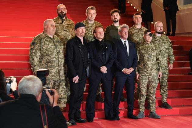 Cannes Bono Stories of Surrender Premiere AM The Edge, Bono, Sean Penn, Olha Rukavishnikova attending the Bono: Stories of Surrender Premiere in Cannes, France on May 16, 2025 as part of the 78th Cannes Film Festival. Photo by Aurore Marechal ABACAPRESS.COM Cannes France  Copyright: xMarechalxAurore ABACAx