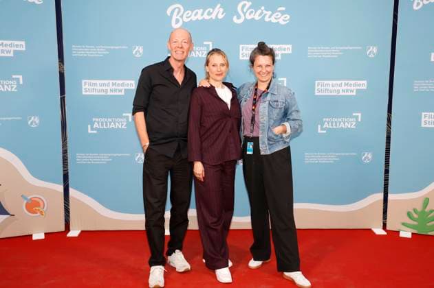 Lucas Schmidt, Maren Schmitt and Louise Peter at the reception hosted by the state government of North Rhine-Westphalia, the Film und Medienstiftung NRW and the Production Alliance on the occasion of the 78th Cannes International Film Festival at the Vilebrequin La Plage Ondine Restaurant Beach Club Cannes, 16 05 2025 Foto:xK.xKriegerx xFuturexImagex nrw_5551