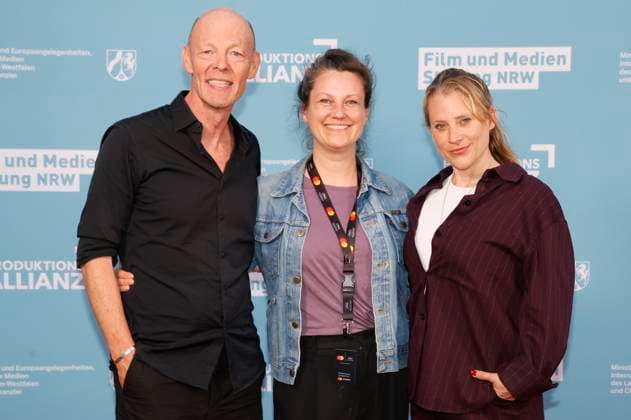 Lucas Schmidt, Louise Peter and Maren Schmitt at the reception hosted by the state government of North Rhine-Westphalia, the Film und Medienstiftung NRW and the Production Alliance on the occasion of the 78th Cannes International Film Festival at the Vilebrequin La Plage Ondine Restaurant Beach Club Cannes, 16 05 2025 Foto:xK.xKriegerx xFuturexImagex nrw_5555