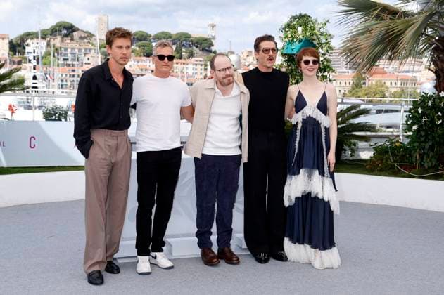 Austin Butler, Joaquin Phoenix, Ari Aster, Pedro Pascal and Emma Stone at the photocall for the feature film Eddington at the Festival de Cannes 2025 78 Cannes International Film Festival at the Palais des Festivals Cannes, 17 05 2025 Foto:xD.xBedrosianx xFuturexImagex eddington_call_5502