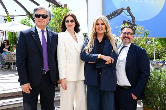 Cannes, 78th Cannes Film Festival 2025, Taormina Film Festival Press Conference In the photo: Ilenia Pastorelli, Tiziana Rocca, Felice Panebianco and Sergio Bonomo  Copyright: xManuelexMangiarottix xipa-agency.netx xPoolxPhotoxEventsx05x IPA_Agency_IPA57820389