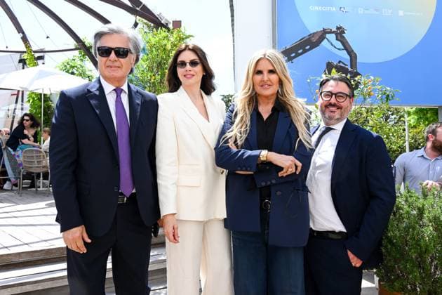 Cannes, 78th Cannes Film Festival 2025, Taormina Film Festival Press Conference In the photo: Ilenia Pastorelli, Tiziana Rocca, Felice Panebianco and Sergio Bonomo  Copyright: xManuelexMangiarottix xipa-agency.netx xPoolxPhotoxEventsx05x IPA_Agency_IPA57820766