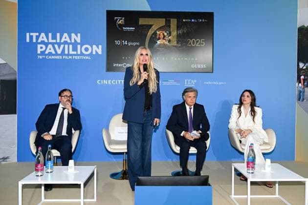 Cannes, 78th Cannes Film Festival 2025, Taormina Film Festival Press Conference In the photo: Ilenia Pastorelli, Tiziana Rocca, Felice Panebianco and Sergio Bonomo  Copyright: xManuelexMangiarottix xipa-agency.netx xPoolxPhotoxEventsx05x IPA_Agency_IPA57820838