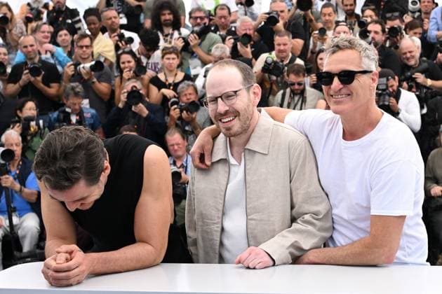 Cannes Eddington Photocall AM Pedro Pascal, Ari Aster and Joaquin Phoenix attending the Eddington Photocall in Cannes, France on May 17, 2025 as part of the 78th Cannes Film Festival. Photo by Aurore Marechal ABACAPRESS.COM Cannes France  Copyright: xMarechalxAurore ABACAx