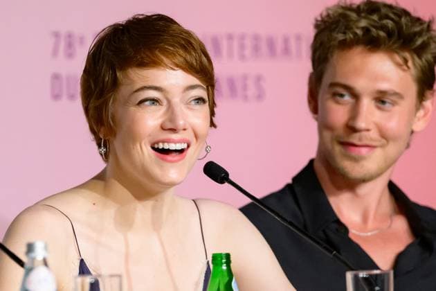 Cannes Eddington Press Conference NG Austin Butler and Emma Stone attending the press conference for ‘Eddington’ at Palais Des Festivals in Cannes, France on May 17 2025 as part of the 78th Cannes Film Festival. Photo by Nicolas Genin ABACAPRESS.COM Cannes France  Copyright: xGeninxNicolas ABACAx