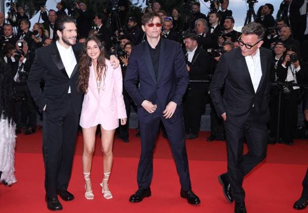 Cannes - Die My Love Red Carpet (L-R) Francois Civil, a guest, Raphael Quenard and Michel Hazanavicius attend the Die My Love red carpet at the 78th annual Cannes Film Festival at Palais des Festivals on May 17, 2025 in Cannes, France. Photo by Jerome Domine ABACAPRESS.COM Cannes France  Copyright: xDominexJerome ABACAx