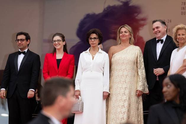 Cannes - Nouvelle Vague Red Carpet Philippe Tabarot, Stephane Sejourne, Aurore Bergé, Thierry Frémaux, Cannes President Iris Knobloch and Rachida Dati attend the Nouvelle Vague (New Wave) red carpet at the 78th annual Cannes Film Festival at Palais des Festivals on May 17, 2025 in Cannes, France. Photo by Shootpix ABACAPRESS.COM Cannes France  Copyright: xShootpix ABACAx