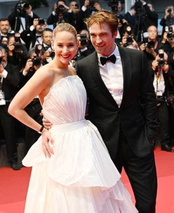 British actor Robert Pattinson and American actress Jennifer Lawrence attend the premiere of Die My Love at the 78th Cannes Film Festival in Cannes, France on Saturday May 17, 2025.  CAN20250517166 RUNExHELLESTAD