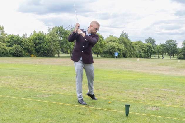 German rapper Kollegah, real name Felix Martin Andreas Matthias Blume, born August 3, 1984, visits the 7 Mittelstands Cup at the Ullersdorf Golf Club near Radeberg and tries a few tee shots himself