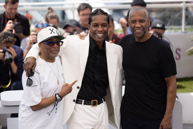 78. Internationalen Filmfestspiele von Cannes 2025 Cannes, Frankreich - 19.5.2024: Spike Lee, A$AP Rocky und Denzel Washington während des Photocalls zu - Highest 2 Lowest - während der 78. Internationalen Filmfestspiele von Cannes. Die 78. Internationalen Filmfestspiele von Cannes finden vom 13. bis 24. Mai 2025 statt. Provence-Alpes-Cote d Azur