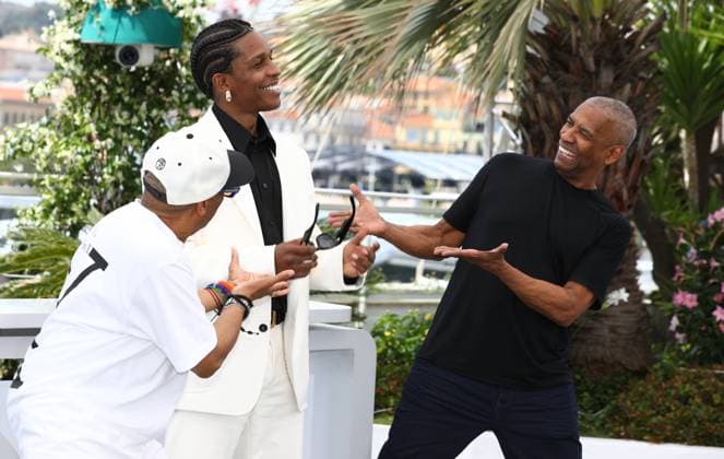 May 19, 2025, Cannes, Cote D azur, France: ASAP ROCKY is applauded by both SPIKE LEE and DENZEL WASHINGTON as they pose during the photocall for Highest 2 Lowest at the 78th Annual Cannes Film Festival at Palais des Festivals in Cannes, France Cannes France - ZUMAc179 20250519_zep_c179_076 Copyright: xMickaelxChavetx