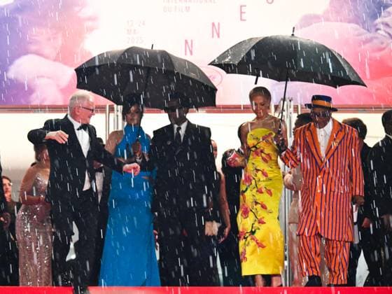 Cannes, 78th Cannes Film Festival 2025 - evening 7 - Asap and Rihanna Under Umbrella Cannes, 78th Cannes Film Festival 2025 - evening 7 - Red Carpet of the film Highest 2 Lowest . In the photo Asap Rocky (A Rocky) and Rihanna Thierry Frémaux Spike Lee and wife Tonya Lewis Lee Cannes France  Copyright: xIPA ABACAx