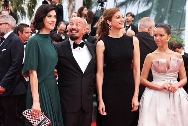 (250520) -- CANNES, May 20, 2025 -- Swedish director Tarik Saleh (2nd L) leaves with cast members after the screening of the film Eagles of the Republic at the 78th edition of the Cannes Film Festival in Cannes, southern France, on May 19, 2025. ) FRANCE-CANNES-FILM FESTIVAL-EAGLES OF THE REPUBLIC-SCREENING GaoxJing 