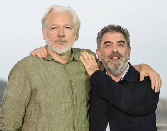 Australian editor activist Julian Assange and American director Eugene Jarecki attend the photo call for The Six Billion Dollar Man at the 78th Cannes Film Festival in Cannes, France on Tuesday May 20, 2025.  CAN20250520111 RUNExHELLESTAD