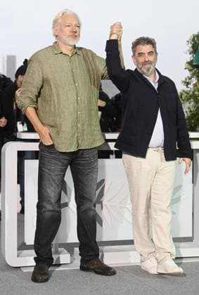 Australian editor activist Julian Assange and American director Eugene Jarecki attend the photo call for The Six Billion Dollar Man at the 78th Cannes Film Festival in Cannes, France on Tuesday May 20, 2025.  CAN20250520107 RUNExHELLESTAD