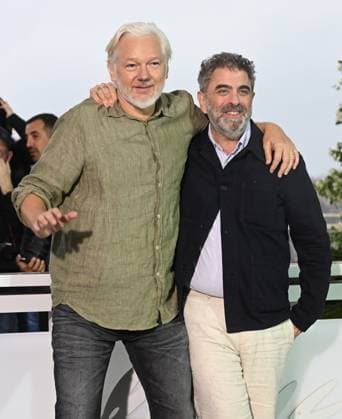 Australian editor activist Julian Assange and American director Eugene Jarecki attend the photo call for The Six Billion Dollar Man at the 78th Cannes Film Festival in Cannes, France on Tuesday May 20, 2025.  CAN20250520108 RUNExHELLESTAD