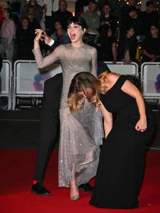 Cannes, France: Cannes, 78th Cannes Film Festival 2025 - Evening 8 - Red Carpet of the film Fuori. In the photo Corrado Fortuna, Matilda De Angelis, Ippolita Di Majo Matilda s dress gets stuck with her heel, accident on the Red Carpet Cannes  - ZUMAp169 20250520_zea_p169_1554 Copyright: xManuelexMangiarottix