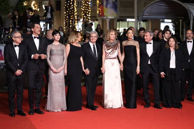 Cannes - Fuori Screening JD Paolo Del Brocco, Corrado Fortuna, Maya Rose Binard, Ippolita Di Majo, Mario Martone, Valeria Golino, Elodie Di Patrizi and Nicola Giuliano during the Fuori red carpet at the 78th annual Cannes Film Festival at Palais des Festivals on May 20, 2025 in Cannes, France. Photo by Jerome Domine ABACAPRESS.COM Cannes France  Copyright: xDominexJerome ABACAx