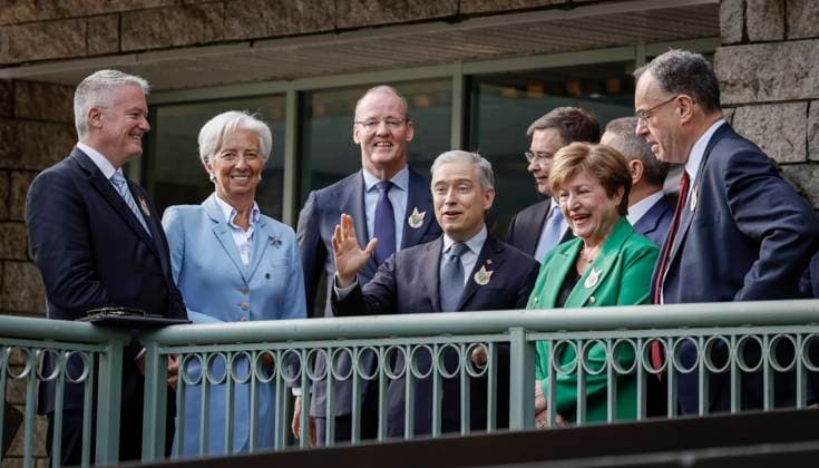 May 21, 2025, Banff, Ab, CANADA: Canada s Finance Minister Francois-Philippe Champagne, centre, speaks with colleagues at the G7 Finance Ministers meeting in Banff, Alta., Wednesday, May 21, 2025. Banff CANADA - ZUMAc35_ 20250521_zaf_c35_011 Copyright: xJeffxMcintoshx