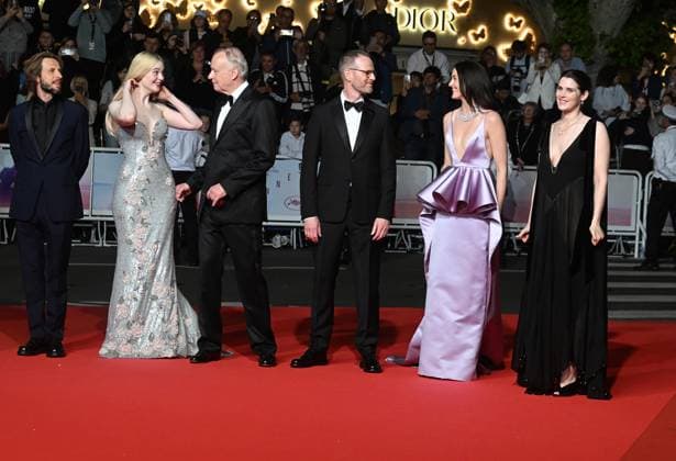 American actress Elle Fanning , Swedish actor Stellan Skarsgard, Norwegian director Joachim Trier, actor Anders Danielsen Lie, actresses Inga Ibsdotter Lilleaas and Renate Reinsve attend the premiere of Sentimental Value at the 78th Cannes Film Festival in Cannes, France on Wednesday May 21, 2025.  CAN20250521141 RUNExHELLESTAD