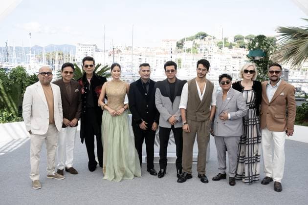 Cannes - Homebound photocall DN Somen Mishra, Apoorva Mehta, Karan Johar, Janhvi Kapoor, Neeraj Ghaywan, Vishal Jethwa, Ishaan Khatter, Marijke Desouza, Mélita Toscan du Plantier and Pravin Khairnar pose during the Homebound photocall at the 78th annual Cannes Film Festival at Palais des Festivals on May 21, 2025 in Cannes, France. Photo by David NIVIERE ABACAPRESS.COM CANNES France Copyright: xNivierexDavid ABACAPRESS.COMx