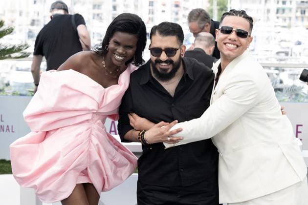 Cannes - Aisha Can’t Fly photocall DN Buliana Simon, Morad Mustafa and Ziad Zaza pose during the Aisha Can’t Fly photocall at the 78th annual Cannes Film Festival at Palais des Festivals on May 21, 2025 in Cannes, France. Photo by David NIVIERE ABACAPRESS.COM CANNES France  Copyright: xNivierexDavid ABACAPRESS.COMx