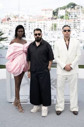 Cannes - Aisha Can’t Fly photocall DN Buliana Simon, Morad Mustafa and Ziad Zaza pose during the Aisha Can’t Fly photocall at the 78th annual Cannes Film Festival at Palais des Festivals on May 21, 2025 in Cannes, France. Photo by David NIVIERE ABACAPRESS.COM CANNES France  Copyright: xNivierexDavid ABACAPRESS.COMx